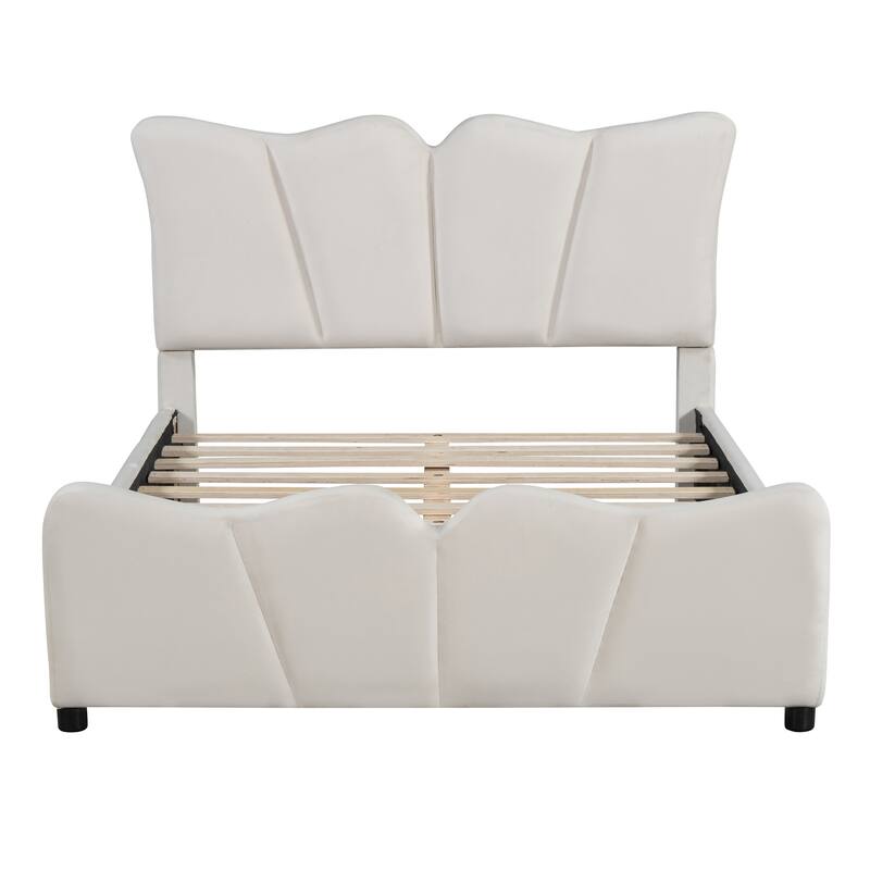 Full Size Upholstered Velvet Platform Bed Frame with Elegant Headboard, Sturdy Wooden Frame and Footboard Design for Bedroom