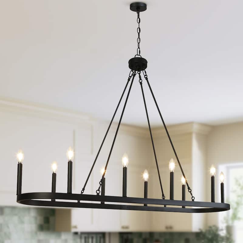 Modern Farmhouse 10-Light 50 IN Black Chandelier Classic Kitchen Island Light for Dining Room - L 50" x W 12.6" x H 7.1"