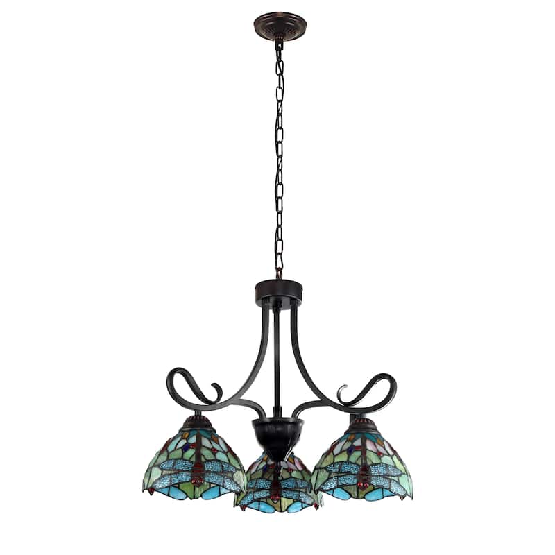 Tiffany-Style Dragonfly Design 3-light Dark Bronze Chandelier