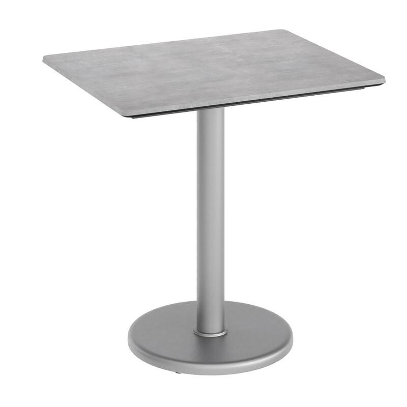 Commercial All-Weather HPL Tabletop with Round Base - 29.75"W x 23.75"D x 29.5"H - Gray Faux Concrete/Silver Base