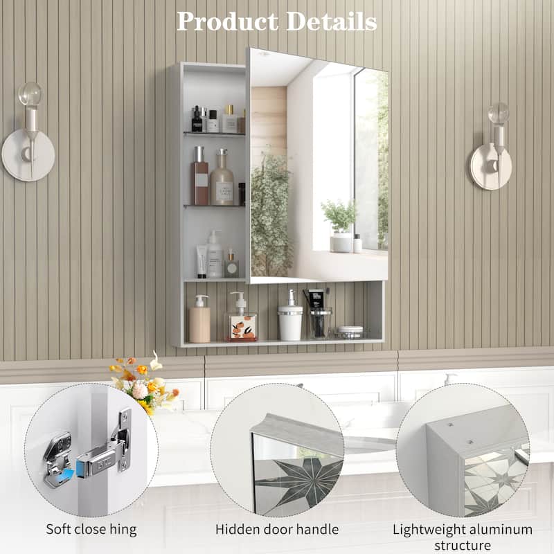 24" x 30" Medicine Cabinet with Mirror for Bathroom, Wall Mounted Bathroom Mirror with Storage, Adjustable Shelves - 24
