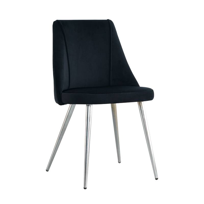 Set of 4 Modern Simple Velvet Dining Chair with Metal Legs - Black+Silver