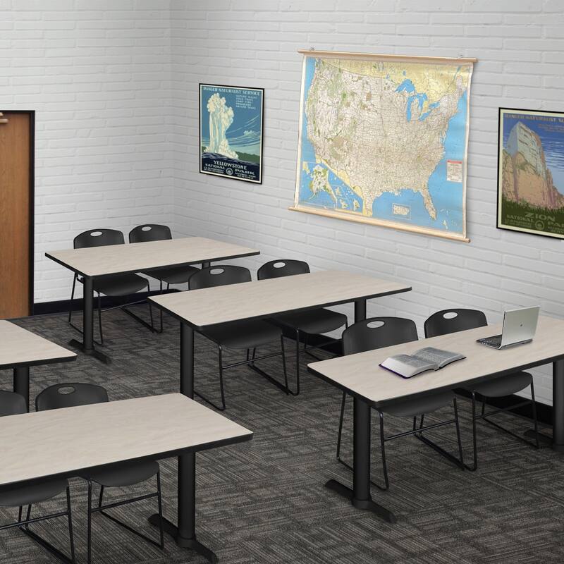 48" x 24" Training Table- Maple & 2 Stack Chairs- Black