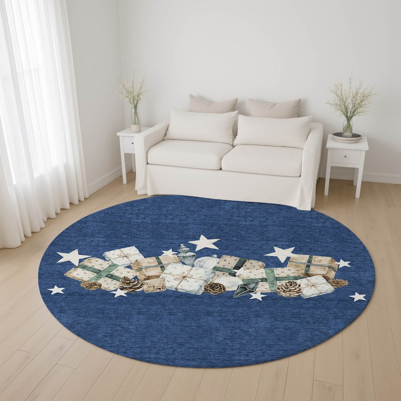 Premium Washable Super Soft Christmas Presents Mayfield Rug - Navy - 8' x 8'