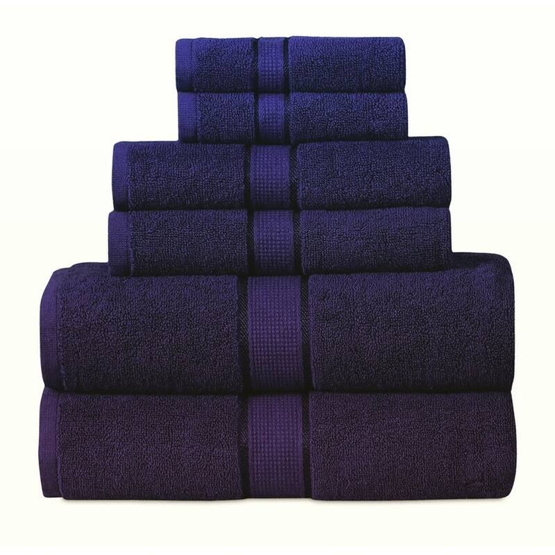 Luxurious 100% Cotton Absorbent 600 GSM 6 Piece Bathroom Towel Set 2 Washcloths, 2 Hand Towels, 2 Bath Towels - Navy