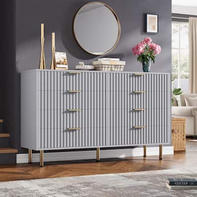 Fluted 8 Drawer Storage Dresser, Tall Modern Chest with Ample Deep Drawers and Wide Top