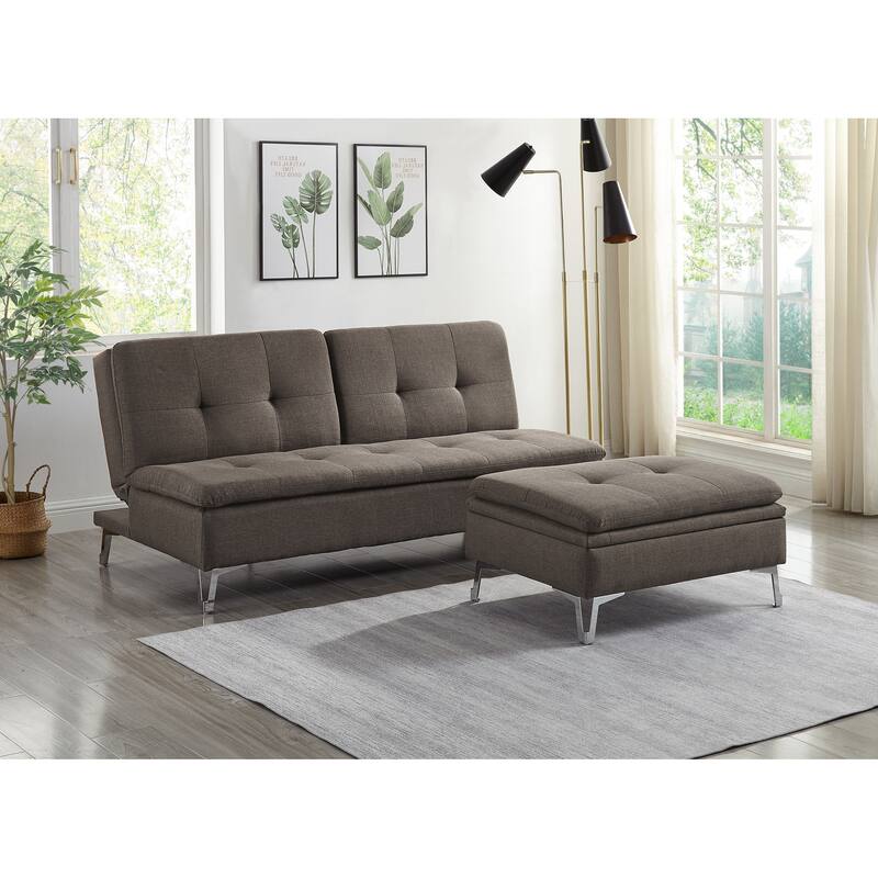Casual Style Storage Ottoman 1pc Chocolate Color Fabric Upholstered Metal Legs Living Room Furniture
