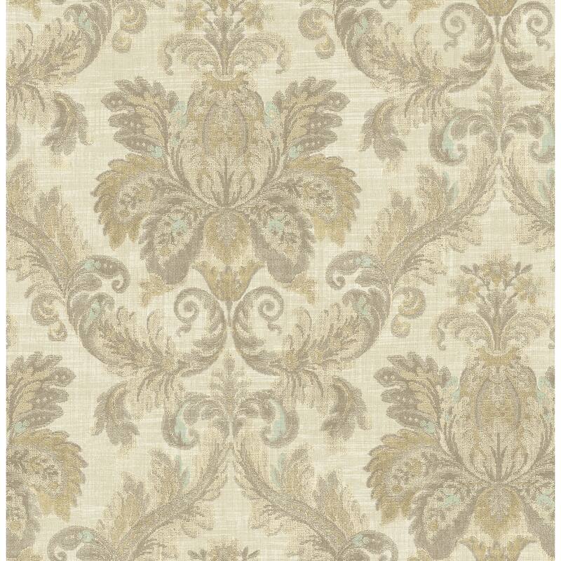 Seabrook Designs Rosita Acanthus Damask Unpasted Wallpaper - 20.5 in. W x 33 ft. L - Metallic Tan & Beige