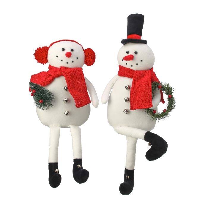 18-21"Fabric Sitting Snowman W/Hat/Muffs Set of 2