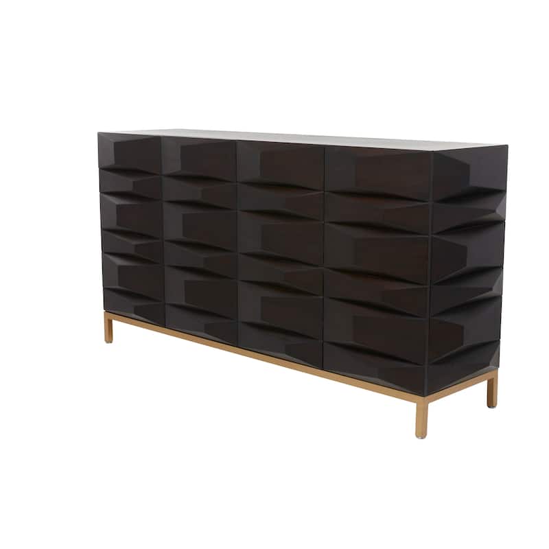 Wooden Geometric 2 Door Cabinet - Dark Brown - Roche River Decor