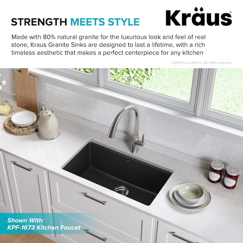 KRAUS Granite Black Onyx 31 inch 1-Bowl Undermount Kitchen Sink