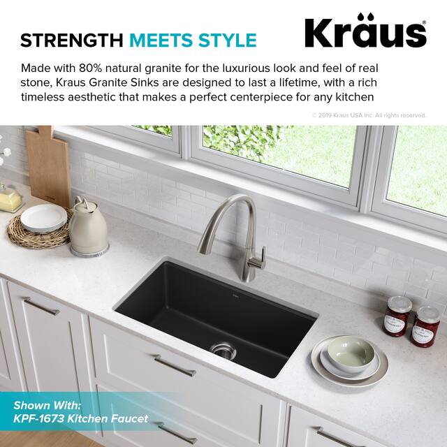KRAUS Granite Black Onyx 31 inch 1-Bowl Undermount Kitchen Sink