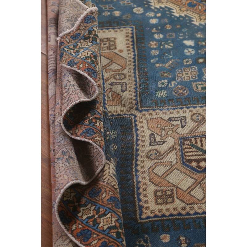 Blue Tribal Bakhtiari Persian Vintage Rug Hand-Knotted Wool Carpet - 5'6"x 9'9"