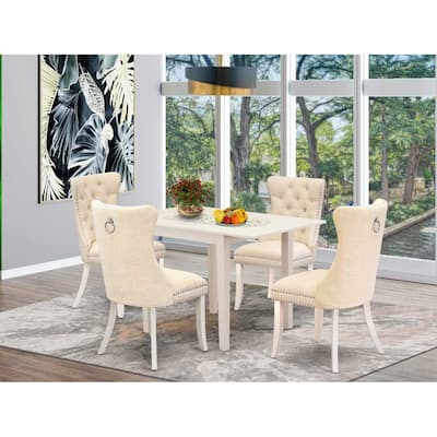 5-Piece Linen White Finish Solid Wood Top - Rectangular Dining Room Set (Seats-4)