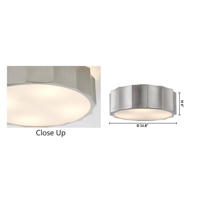 3 Light Shiny Nickel Iron Flush Mount with White Bottom Cover