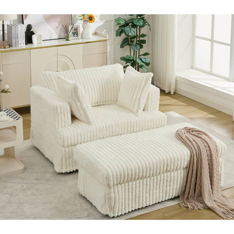 47.7'' Corduroy Deep Seat Upholstered Daybed with Movable Ottoman