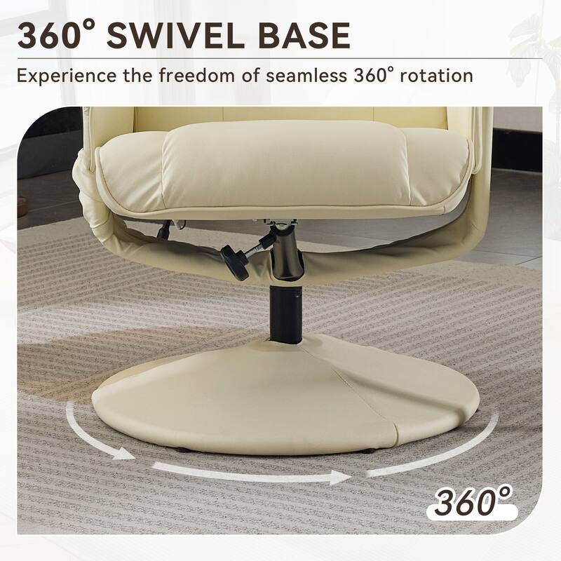 Recliner Chair with Ottoman, 360° Swivel PU Leather Reclining Chair with Wrapped Base, Seat Heating and 140° Adjustable Backrest