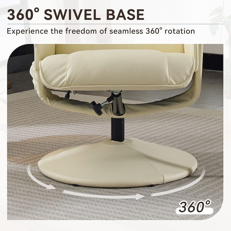 Recliner Chair with Ottoman, Swivel Chair with Vibration Massage, PU Lounge Chaise Chair with Adjustable Backrest