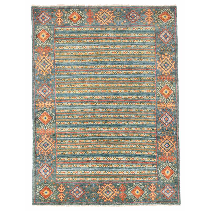 ECARPETGALLERY Hand-knotted Peshawar Ziegler Teal Wool Rug - 5'8 x 7'8