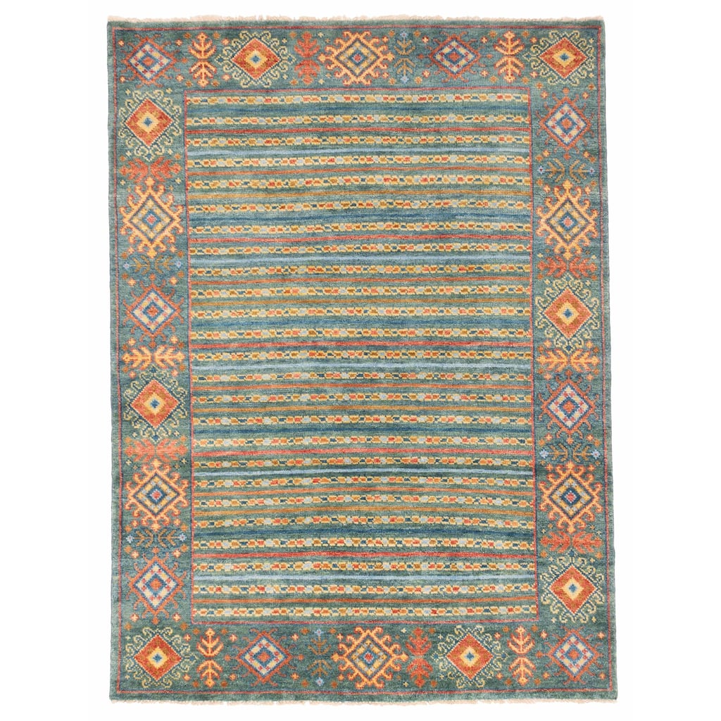 ECARPETGALLERY Hand-knotted Peshawar Ziegler Teal Wool Rug - 5'8 x 7'8
