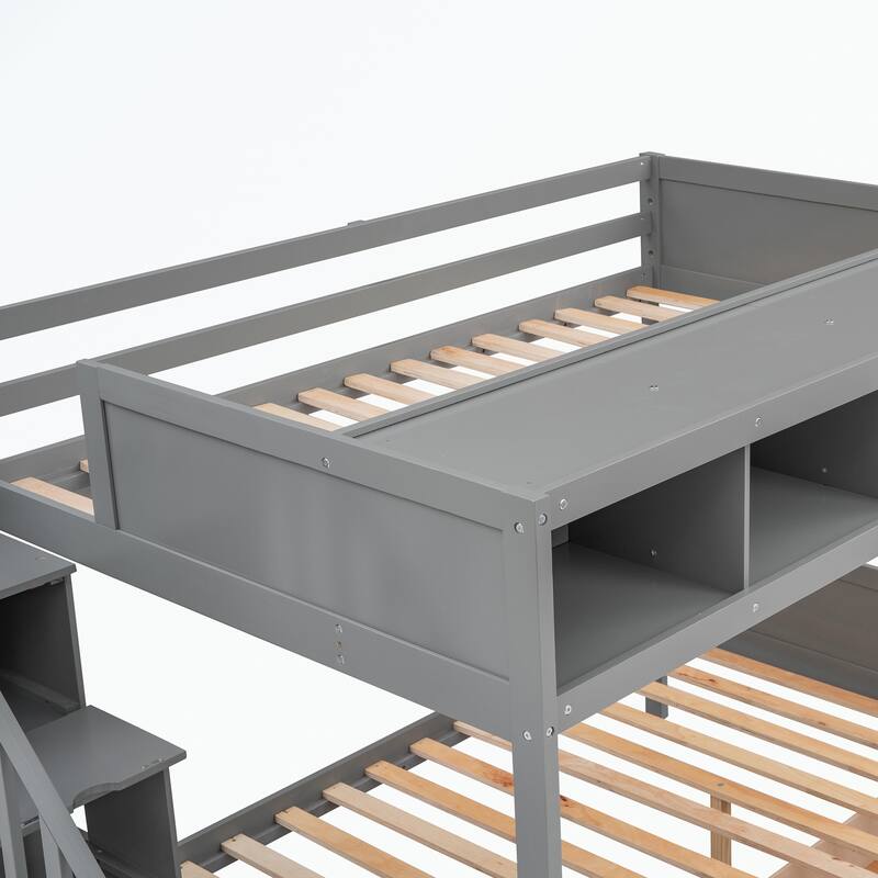 Twin over Full Bunk Bed with Shelfs, Storage Staircase and 2 Drawers