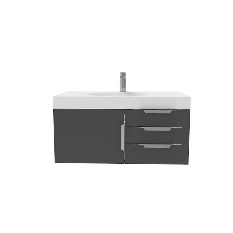 Thames 36" Shallow Basin Wall Mounted Bathroom Vanity Set w/ White Top