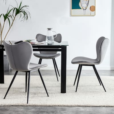 2 Set Gray Velvet Dining Chair Arc Back Accent Chairs Reception Chair