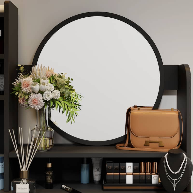 Makeup Vanity Set Dresser w/Mirror Stool 5 Drawers - White/Pink/Black - 31.5"L x 15.7"W x 52"H