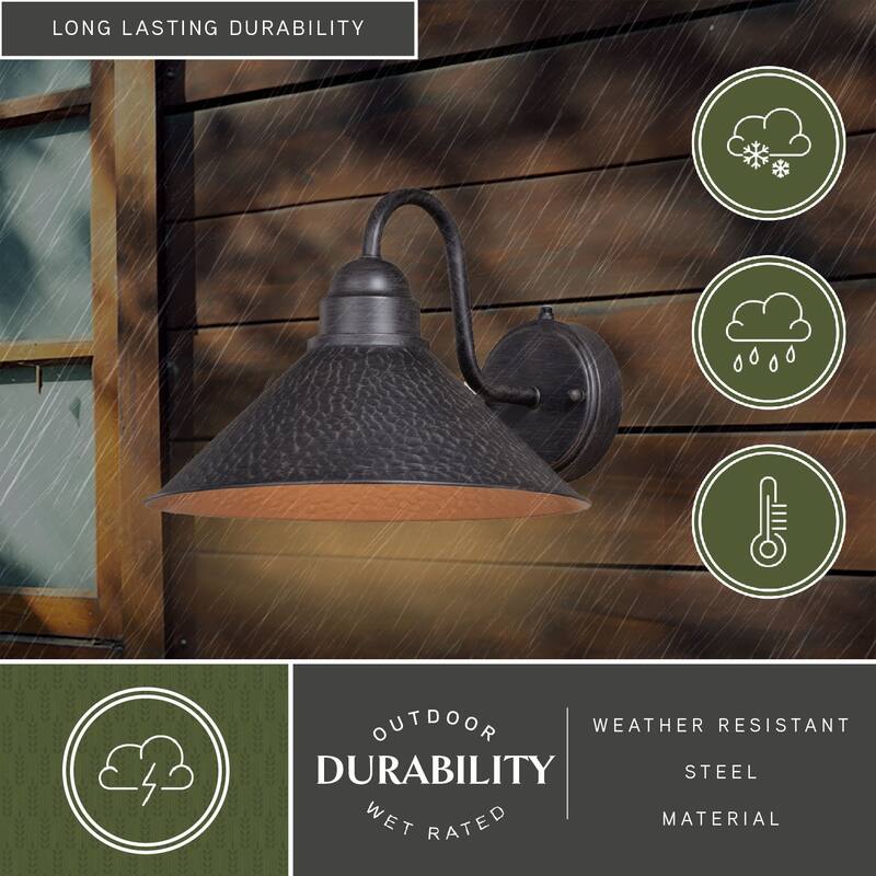 Outland 1 Light Dusk to Dawn Black Gold Farmhouse Barn Dome Outdoor Wall Lantern - 12-in W x 9-in H x 13-in D