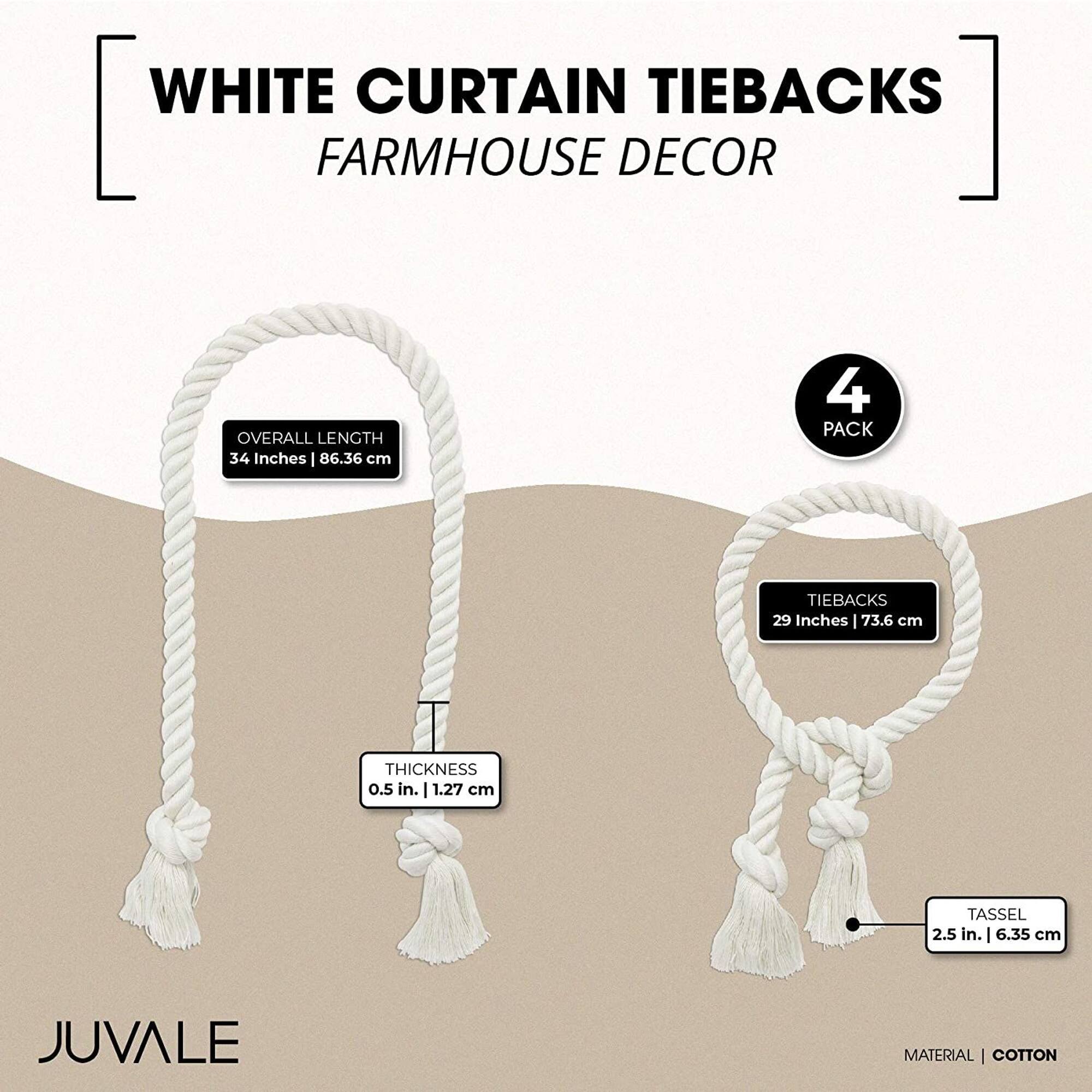 Juvale White Rope Curtain Tiebacks, Holdbacks for Drapes (29 in, 2