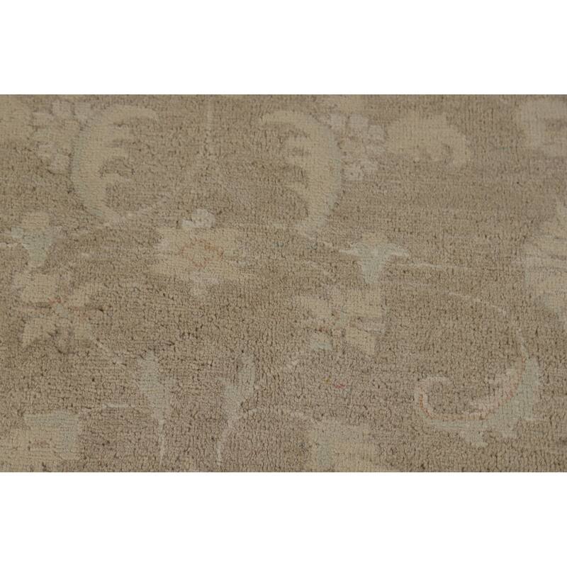 Hand Knotted Oriental 100% Wool Carpet Transitional All-Over Brown Oushak Area Rug - 9' 8'' X 6' 8''