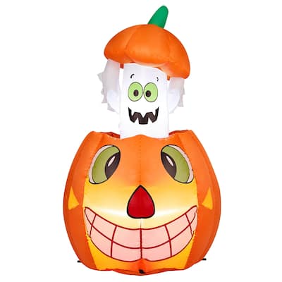 2.8FT Inflatable Pumpkin Ghost with LED Lights and Halloween Lawn Yard Decorations for Outdoor Use - 2.8 ft