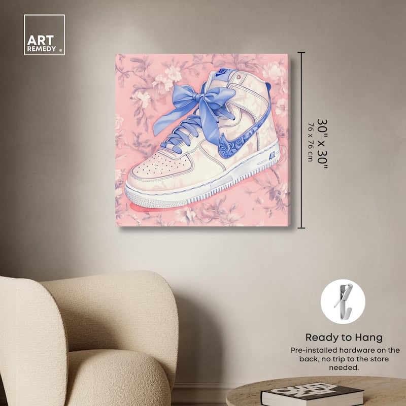 Blue Bow Sneaker Canvas by Art Remedy, Gallery Wrapped