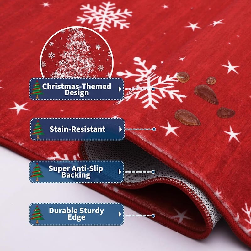 Washable Xmas Red Christmas Tree Area Rug for Home Decor - 1'6" x 2'6"