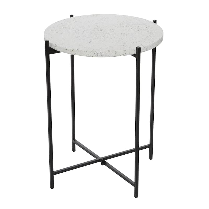 Terrazzo Stone Accent Table with Black Metal X-Stand - White - Roche River Decor