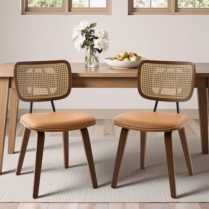 Faux Leather Upholstered Dining Chairs Set of 2/4 with Wood Legs - 32.3"H x 18.5"W x 21.8"D