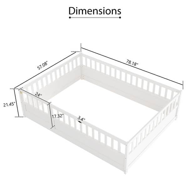 dimension image slide 1 of 2, Full size Floor bed, integral construction with super high security barrier, door, children's floor bed frame, Montessori
