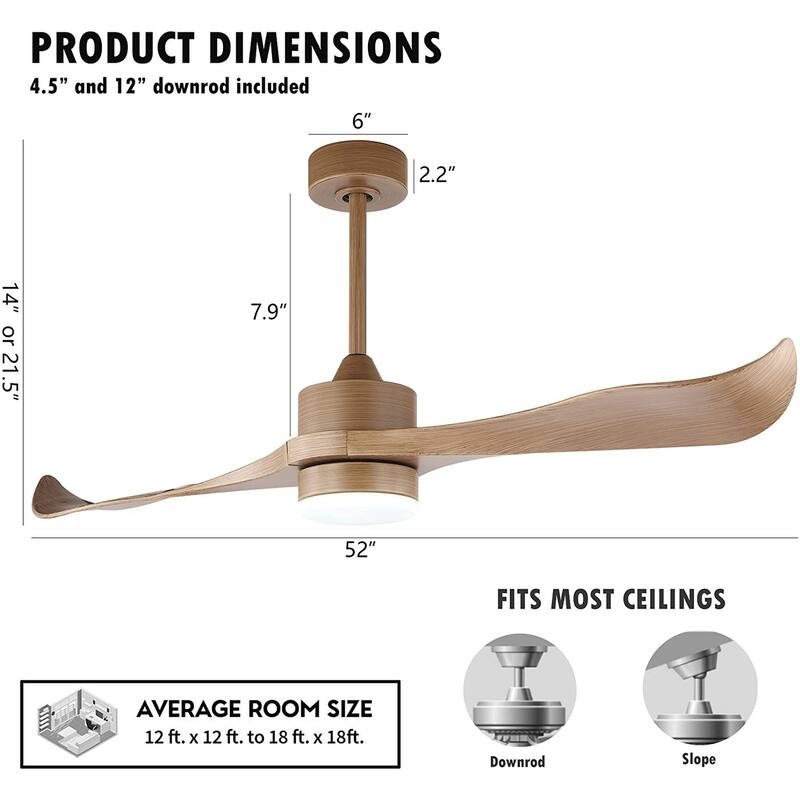 WINGBO 52 inch 2 Blades Modern Ceiling Fan with Lights and Remote - N/A