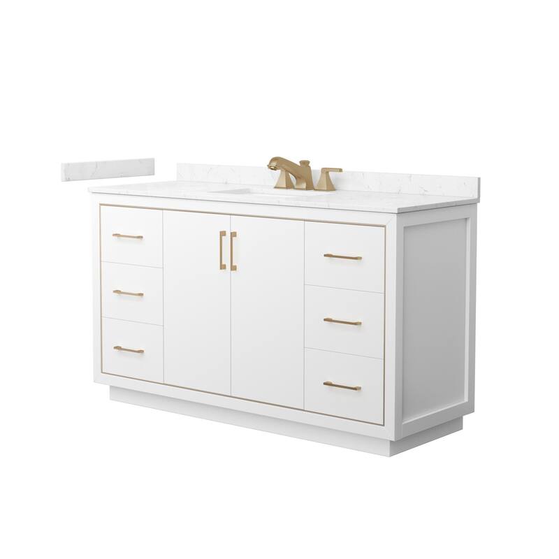 Wyndham Collection WCF1111-60S-VCA-US3MXX Icon 60" Free Standing - White / Carrara Cultured Marble Top / Satin Bronze