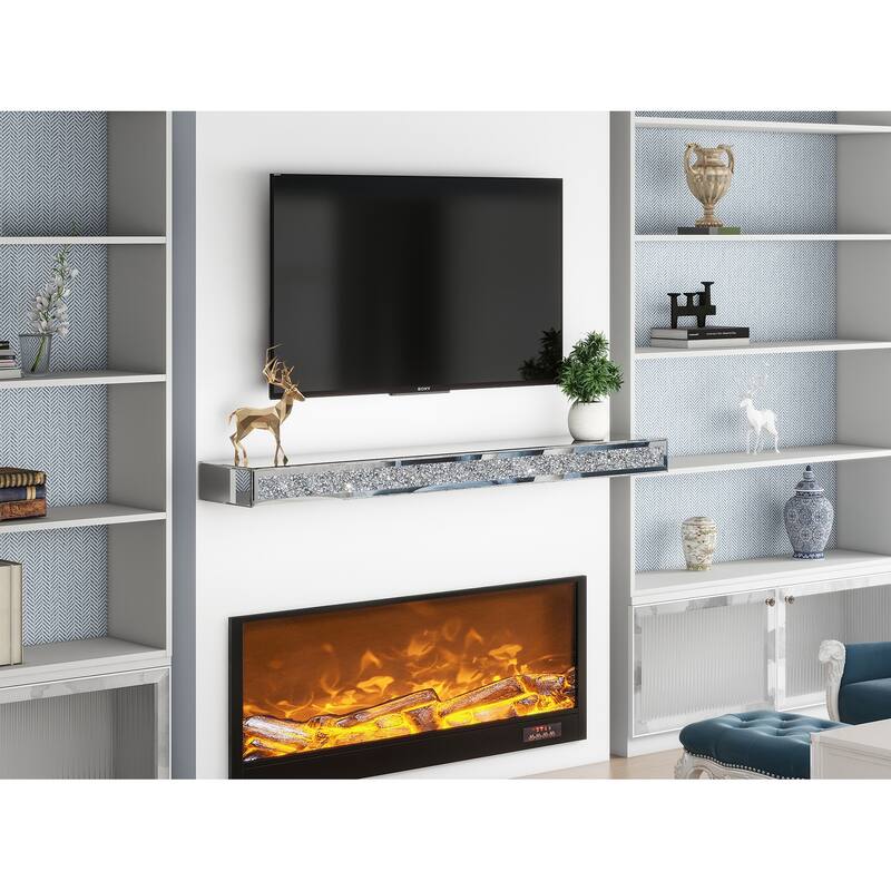 Mirrored Floating Shelf with Crushed Diamond - 60" - Clear