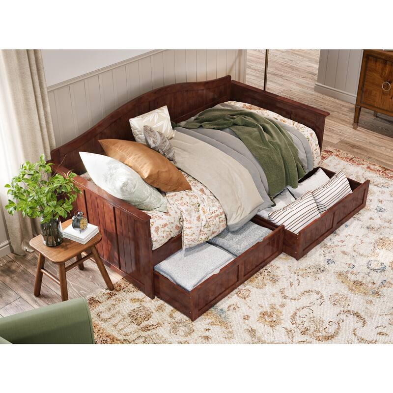 Twin Daybed with Drawers - Walnut Wood Frame, Storage Daybed, Modern Design