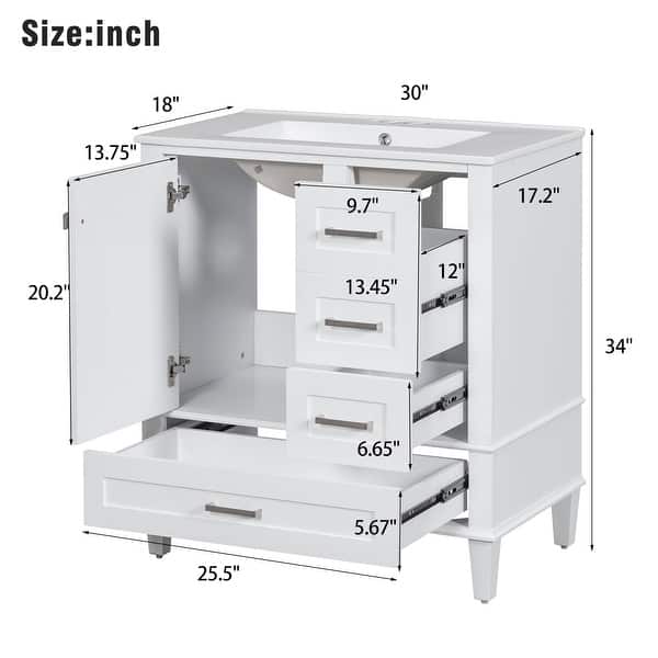 dimension image slide 1 of 4, 30" Bathroom Vanity, Bathroom Cabinet with Sink Combo Set, Bathroom Storage Cabinet with a Soft Closing Door and 3 Drawers