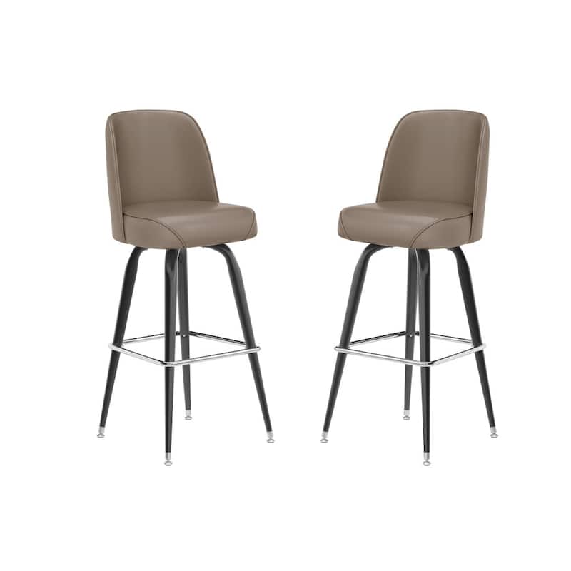 2 Pack Metal Barstool with Swivel Vinyl Upholstered Bucket Seat and Footrest - 18.5"D x 18.5"W x 42.5"H - Beige