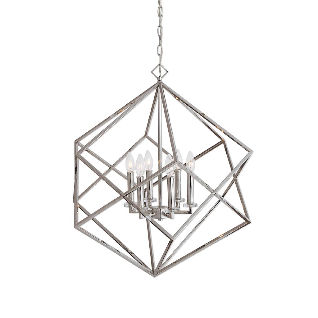 6-Light Geometric Ceiling Pendant - 30.25" - Silver