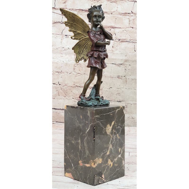 Very Beautifully Detailed Fairy Pure Hotcast Bronze Statue Signed No Reserve