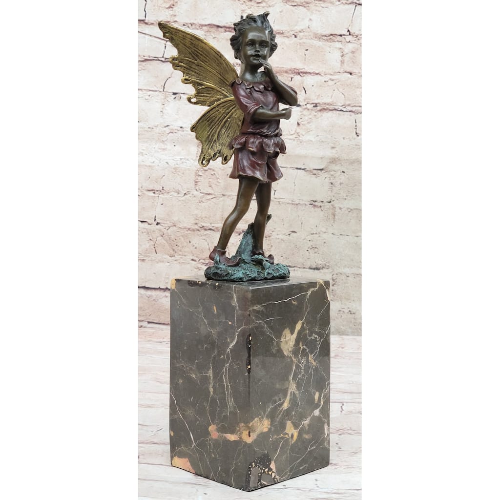 Very Beautifully Detailed Fairy Pure Hotcast Bronze Statue Signed No Reserve