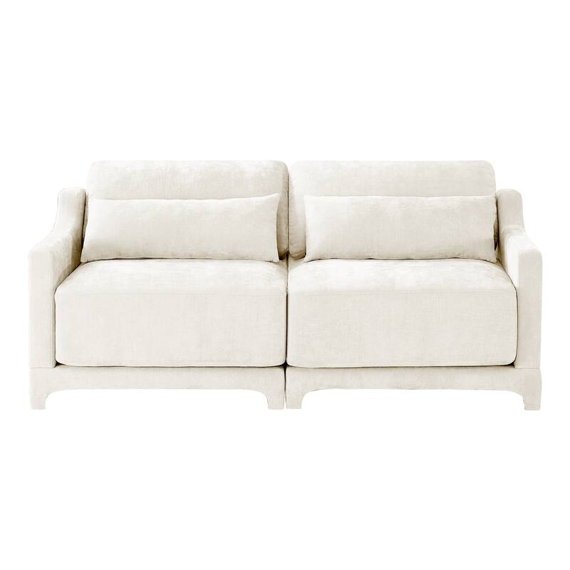 Modern Chenille 4-Seater Sofa with 2 Ottoman, Lumbar Cushions, Ergonomic Backrest, High-Resilience Spongeand Tufted Armrests