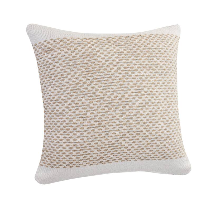 20" Ivory and Tan Interwoven Bordered Square Throw Pillow