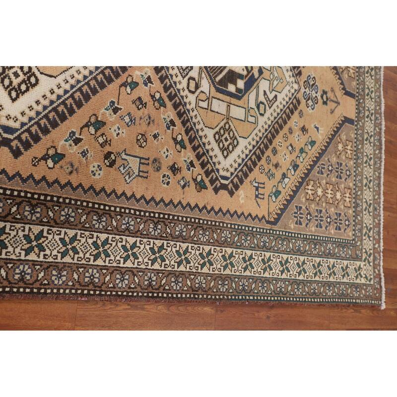 Tribal Geometric Bakhtiari Persian Vintage Rug Handmade Wool Carpet - 5'3" x 9'10"