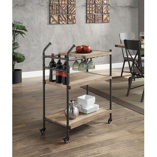 ACME Brantley Serving Cart in Oak and Sandy Black